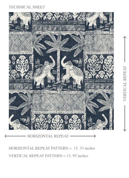 'Mallard Leaf' Ethnic/ Heritage Elephants & Animals Print Wallpaper (Navy Blue/ White) - Image 8