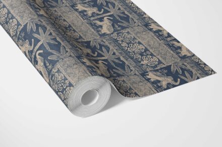 'Kalapi' Ethnic/ Heritage Elephants & Animals Print Wallpaper (Smoky Blue/ Beige) - Image 3