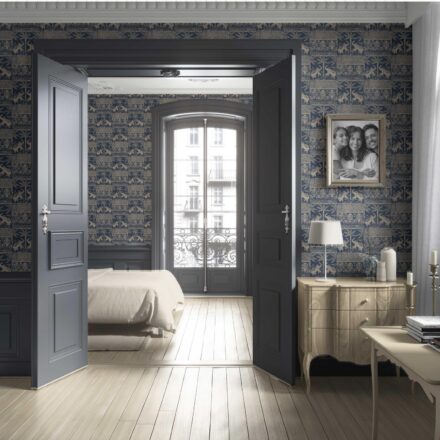 'Kalapi' Ethnic/ Heritage Elephants & Animals Print Wallpaper (Smoky Blue/ Beige) - Image 4
