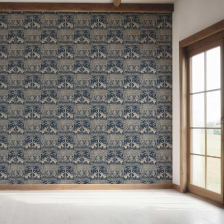 'Kalapi' Ethnic/ Heritage Elephants & Animals Print Wallpaper (Smoky Blue/ Beige) - Image 7