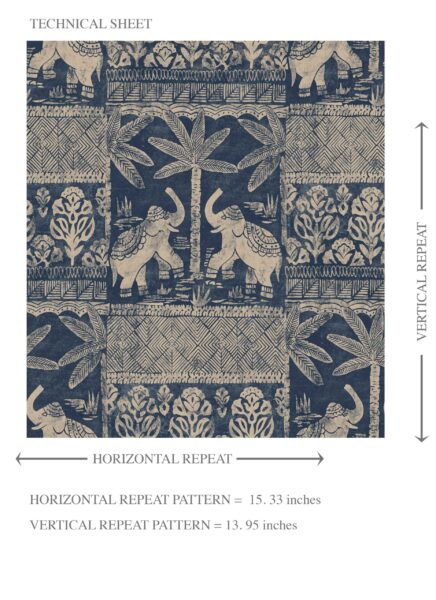 'Kalapi' Ethnic/ Heritage Elephants & Animals Print Wallpaper (Smoky Blue/ Beige) - Image 8