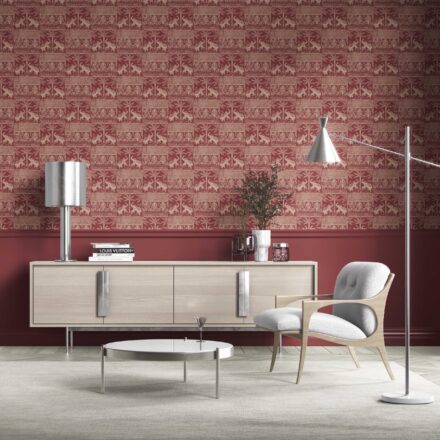 'Licht' Ethnic/ Heritage Elephants & Animals Print Wallpaper (Red/ Beige) - Image 2