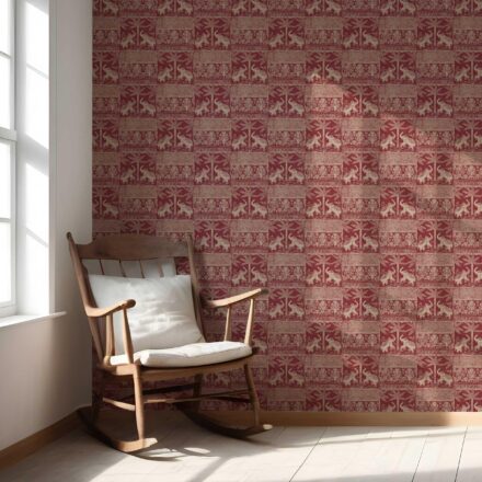 'Licht' Ethnic/ Heritage Elephants & Animals Print Wallpaper (Red/ Beige) - Image 5