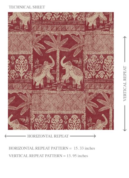 'Licht' Ethnic/ Heritage Elephants & Animals Print Wallpaper (Red/ Beige) - Image 8