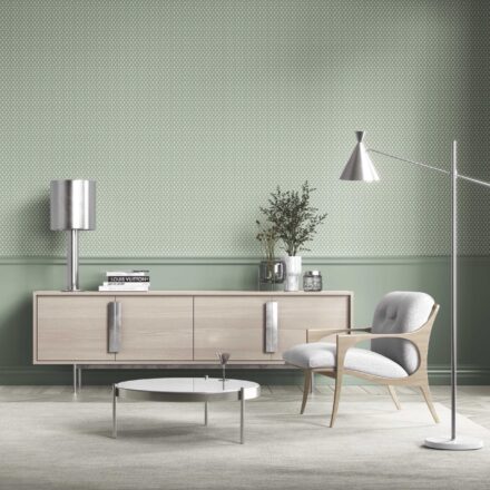 'Meteor' Small-Scale Geometric Print Wallpaper (Sage Green/ White) - Image 3