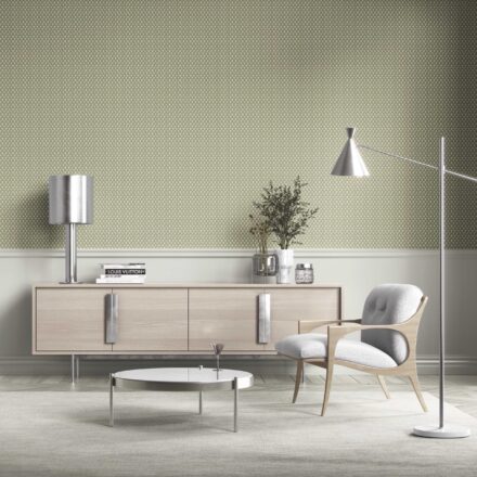 'Briar' Small-Scale Geometric Print Wallpaper (Olive Green/ White) - Image 3