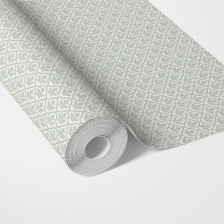 'Groove' Small-Scale Floral Lattice Wallpaper (Duck Egg Blue/ White)