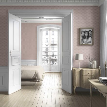 'Coffee Bean' Small-Scale Floral Lattice Wallpaper (Pink/ White) - Image 4