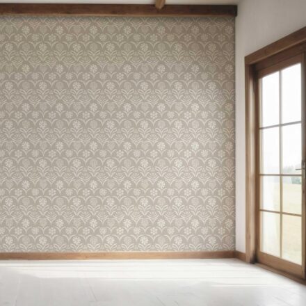 'Prometheus' Modern Neural-Toned Floral/ Botanical Wallpaper (Warm Gray/ Greige/ White) - Image 7