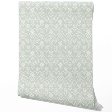 'Giulia' Modern Floral Botanical Wallpaper (Duck Egg Blue/ White)
