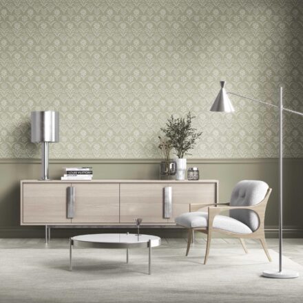 'Irtyu' Modern Floral Botanical Wallpaper (Light Olive Green) - Image 2