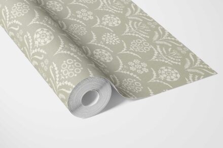 'Irtyu' Modern Floral Botanical Wallpaper (Light Olive Green) - Image 3
