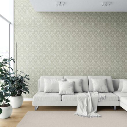 'Irtyu' Modern Floral Botanical Wallpaper (Light Olive Green) - Image 6