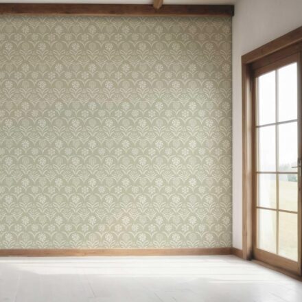 'Irtyu' Modern Floral Botanical Wallpaper (Light Olive Green) - Image 7