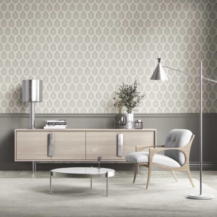 'Pegasus' Neutral-Toned Botanical Floral Block Print Wallpaper (Cream/ Gray/ Greige) - Image 2