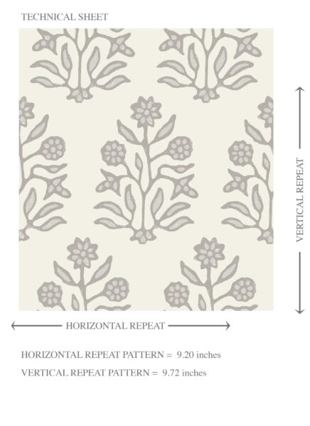 'Pegasus' Neutral-Toned Botanical Floral Block Print Wallpaper (Cream/ Gray/ Greige) - Image 8