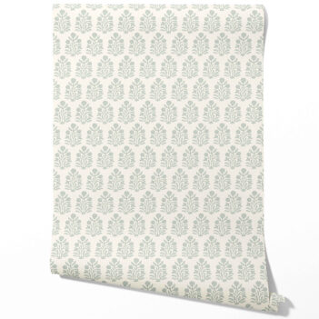 'Sky Promise' Vintage-Inspired Floral Block Print Wallpaper (Cream/ Sage Green)