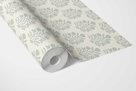 'Sky Promise' Vintage-Inspired Floral Block Print Wallpaper (Cream/ Sage Green) - Image 3