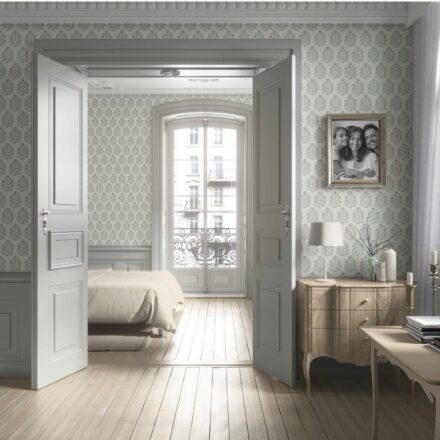 'Sky Promise' Vintage-Inspired Floral Block Print Wallpaper (Cream/ Sage Green) - Image 4