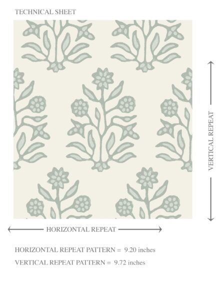 'Sky Promise' Vintage-Inspired Floral Block Print Wallpaper (Cream/ Sage Green) - Image 8