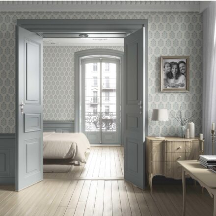 'Bezar' Vintage-Inspired Floral Block Print Wallpaper (Cream/ Blue-Green) - Image 4