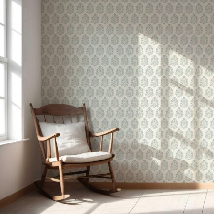 'Bezar' Vintage-Inspired Floral Block Print Wallpaper (Cream/ Blue-Green) - Image 5