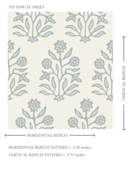 'Bezar' Vintage-Inspired Floral Block Print Wallpaper (Cream/ Blue-Green) - Image 8