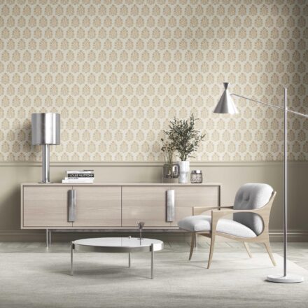 'Garuda' Neutral-Toned Botanical Floral Block Print Wallpaper (Yellow/ Cream) - Image 2