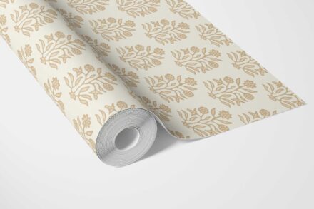 'Garuda' Neutral-Toned Botanical Floral Block Print Wallpaper (Yellow/ Cream) - Image 3