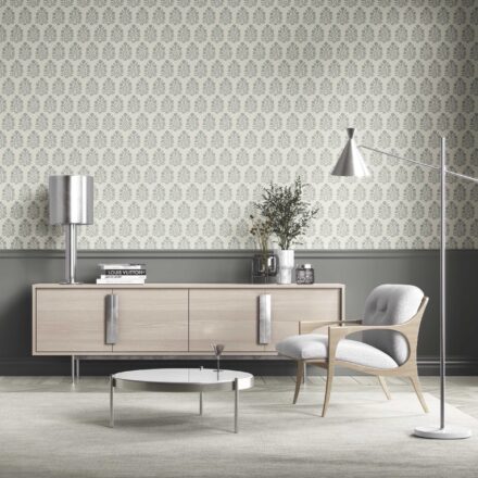 'Santa Ynez' Neutral-Toned Botanical Floral Block Print Wallpaper (Sage Gray/ Cream) - Image 2