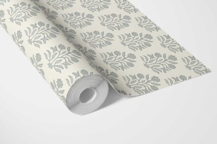 'Santa Ynez' Neutral-Toned Botanical Floral Block Print Wallpaper (Sage Gray/ Cream) - Image 3
