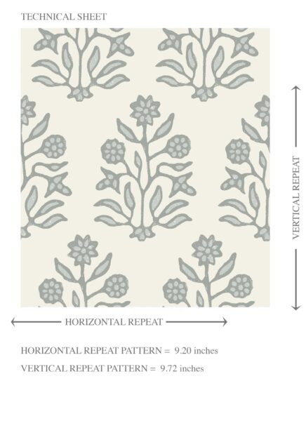 'Santa Ynez' Neutral-Toned Botanical Floral Block Print Wallpaper (Sage Gray/ Cream) - Image 8