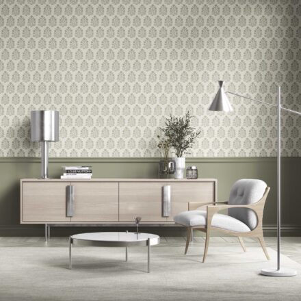 'Maruna' Vintage-Inspired Floral Block Print Wallpaper (Olive Green/ Cream) - Image 2