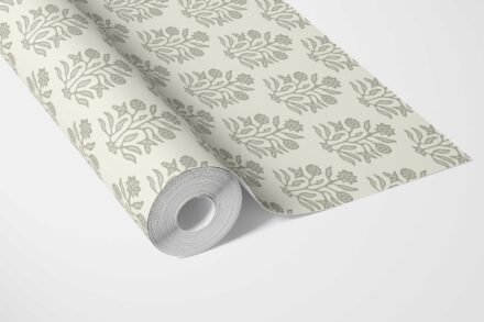 'Maruna' Vintage-Inspired Floral Block Print Wallpaper (Olive Green/ Cream) - Image 3