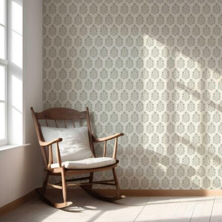 'Maruna' Vintage-Inspired Floral Block Print Wallpaper (Olive Green/ Cream) - Image 5