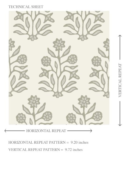 'Maruna' Vintage-Inspired Floral Block Print Wallpaper (Olive Green/ Cream) - Image 8