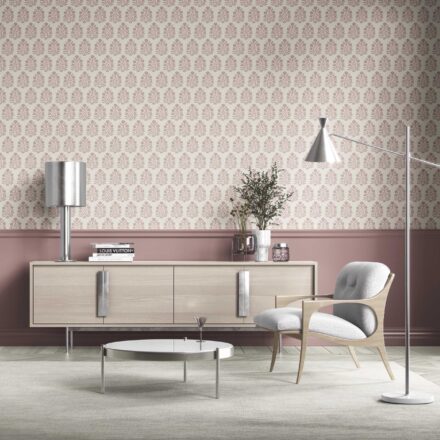 'Summaq' Vintage-Inspired Floral Block Print Wallpaper (Pink/ Cream) - Image 2