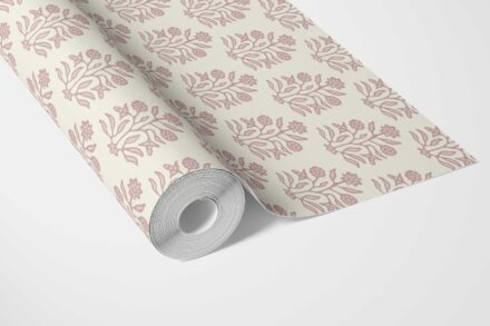 'Summaq' Vintage-Inspired Floral Block Print Wallpaper (Pink/ Cream) - Image 3