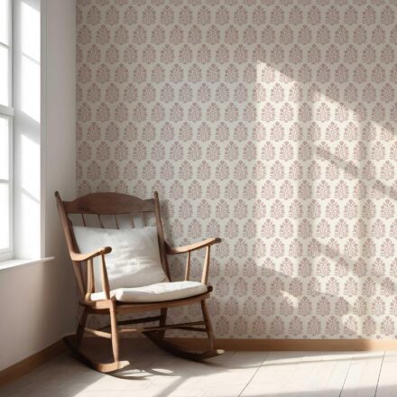'Summaq' Vintage-Inspired Floral Block Print Wallpaper (Pink/ Cream) - Image 5