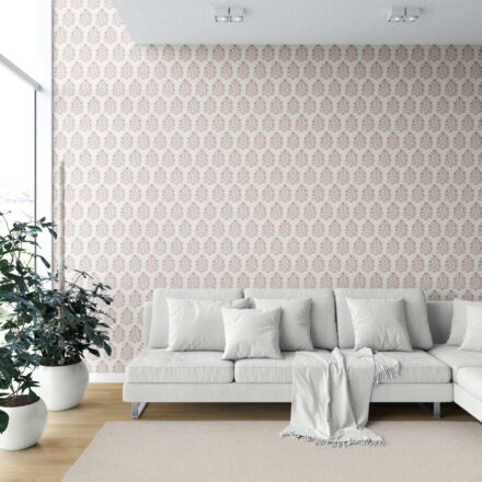 'Summaq' Vintage-Inspired Floral Block Print Wallpaper (Pink/ Cream) - Image 6