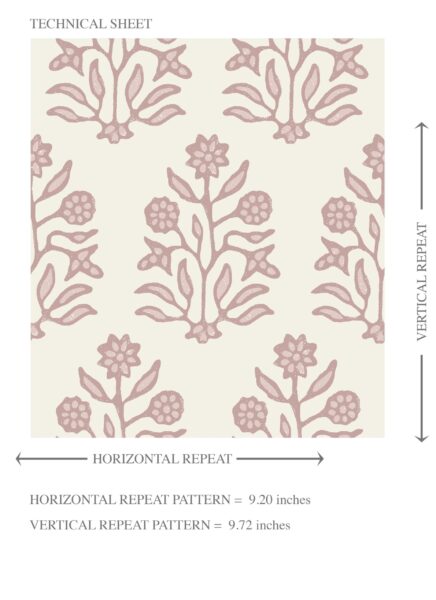 'Summaq' Vintage-Inspired Floral Block Print Wallpaper (Pink/ Cream) - Image 8