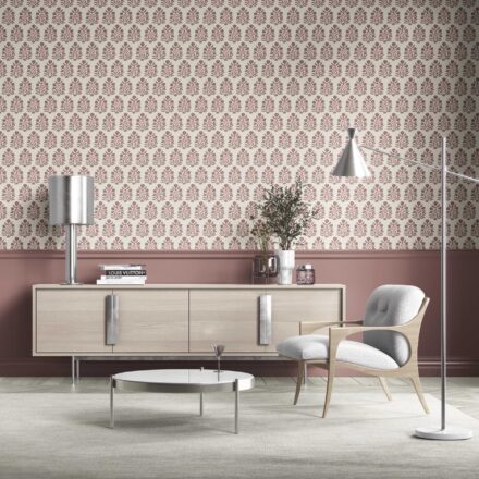 'Beline' Vintage-Inspired Floral Block Print Wallpaper (Mauve Pink/ Cream) - Image 2