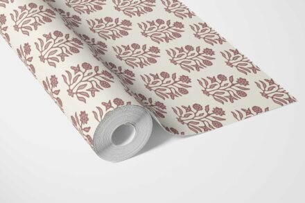 'Beline' Vintage-Inspired Floral Block Print Wallpaper (Mauve Pink/ Cream) - Image 3