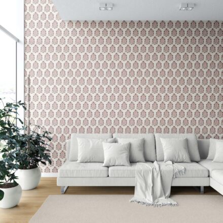 'Beline' Vintage-Inspired Floral Block Print Wallpaper (Mauve Pink/ Cream) - Image 6