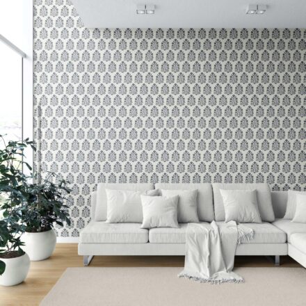 'Navajo Nation' Vintage-Inspired Floral Block Print Wallpaper (Navy Blue/ Cream) - Image 6