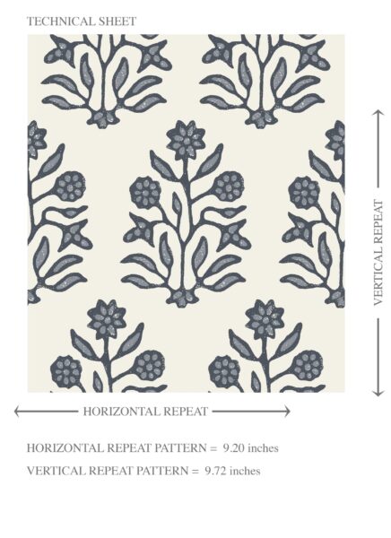 'Navajo Nation' Vintage-Inspired Floral Block Print Wallpaper (Navy Blue/ Cream) - Image 8