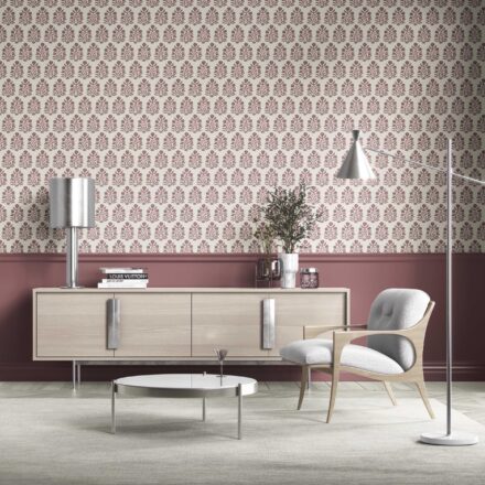 'Midas' Vintage-Inspired Floral Block Print Wallpaper (Deep Pink/ Cream) - Image 2