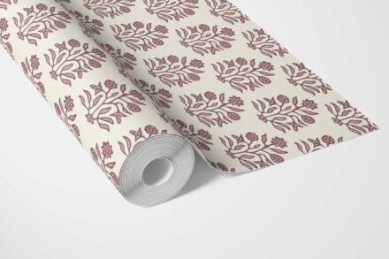 'Midas' Vintage-Inspired Floral Block Print Wallpaper (Deep Pink/ Cream) - Image 3