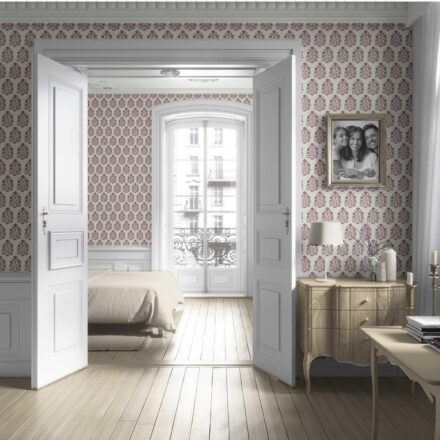 'Midas' Vintage-Inspired Floral Block Print Wallpaper (Deep Pink/ Cream) - Image 4