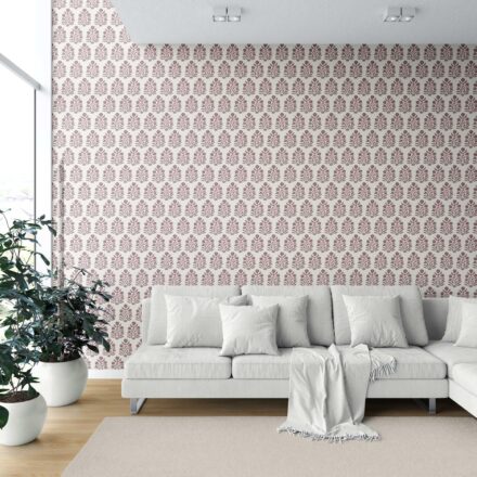 'Midas' Vintage-Inspired Floral Block Print Wallpaper (Deep Pink/ Cream) - Image 6